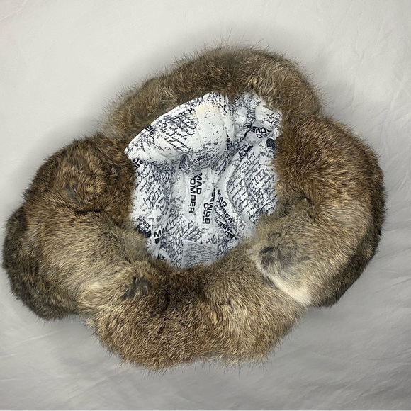 Mad Bomber Hat XL Brown Trapper Rabbit Fur Lined Snap Button Pilot Cap - Picture 5 of 5